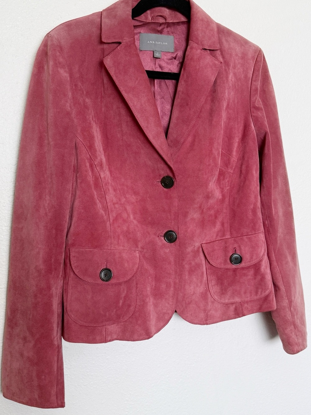 Ann Taylor Pink Suede Leather Blazer Jacket Fitted Tailored Y2K Size 8